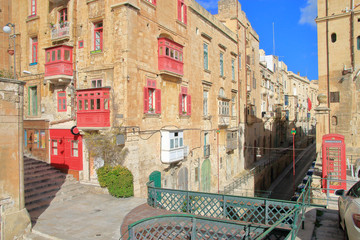 Picturesque streets of the old city of Valletta in Malta.