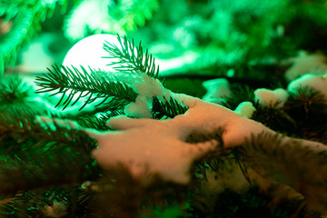 Lightened christmas tree branches