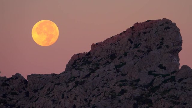 Full moon over Tramuntana Mountains, Pollenca, Majorca, Balearic Islands, Spain, Mediterranean, Europe