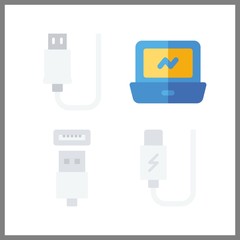 4 pc icon. Vector illustration pc set. usb and usb cable icons for pc works