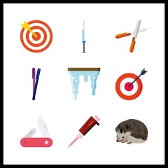 9 sharp icon. Vector illustration sharp set. hedgehog and pencils icons for sharp works
