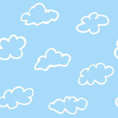 Seamless cute baby blue sky pattern with clouds