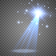 Light sources, concert lighting, spotlights. Concert spotlight with beam, illuminated spotlights for web design illustration.