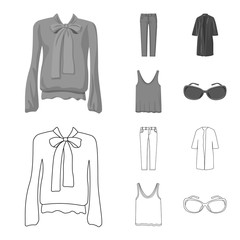 Fototapeta premium Vector illustration of woman and clothing symbol. Set of woman and wear stock vector illustration.
