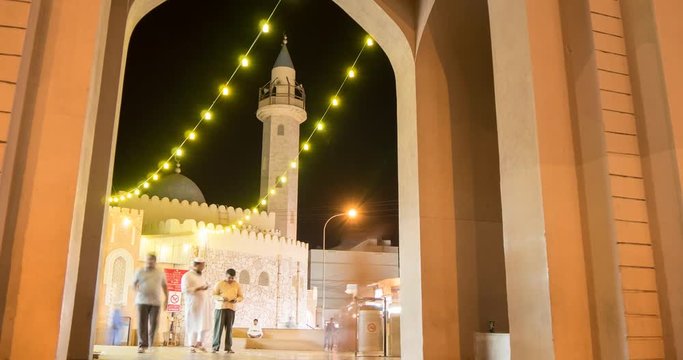 Mutrah Souq and Mosque at night, Mutrah District, Muscat, Oman, Middle East, Asia