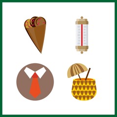 4 cool icon. Vector illustration cool set. tie and pineapple coctail icons for cool works
