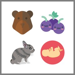4 small icon. Vector illustration small set. rabbit and grapes icons for small works
