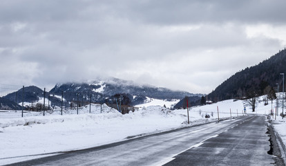Snow. Landscape. Winter. Sky. Road. Hills. Cold