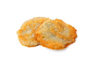 Potato pancakes isolated on white background.