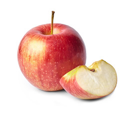 Ripe, fresh, red apple and slice of apple cut out.