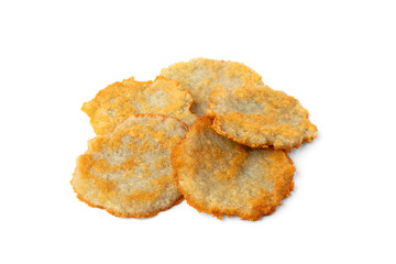 Potato pancakes isolated on white background.