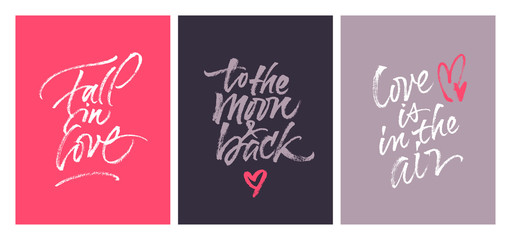 Naklejka premium Set of love cards with inspirational quotes for St. Valentine's Day and wedding