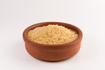 white rice in bowl isolated on white background