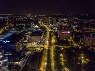 Katowice z drona nocą centrum / Filharmonia