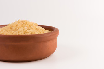 white rice in bowl isolated on white background