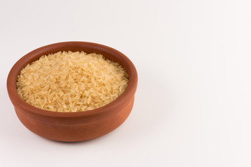 white rice in bowl isolated on white background