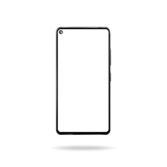 Smartphone Model with Round Cutout in Display. Concept of New Phone with Camera in Display Isolated on Display. Realistic Vector Mockup. Vector Template.