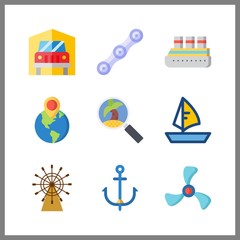 9 boat icon. Vector illustration boat set. destination and tour icons for boat works