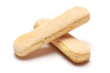 Traditional Italian Savoiardi ladyfingers Biscuits on White Background