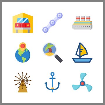 9 Boat Icon. Vector Illustration Boat Set. Destination And Tour Icons For Boat Works