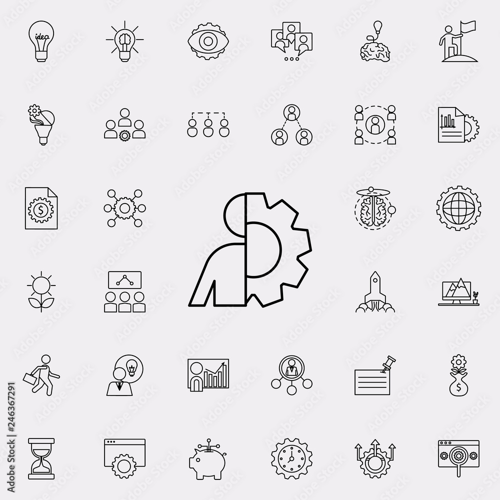 Aufkleber man and gear icon. startup icons universal set for web and mobile
