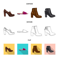 Vector illustration of footwear and woman icon. Set of footwear and foot stock symbol for web.