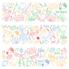 Theatre vector illustration. Entertaiment, cinema, stage, event. Background for banners, posters.