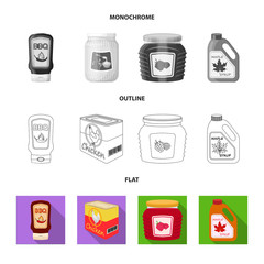 Vector illustration of can and food sign. Set of can and package stock symbol for web.