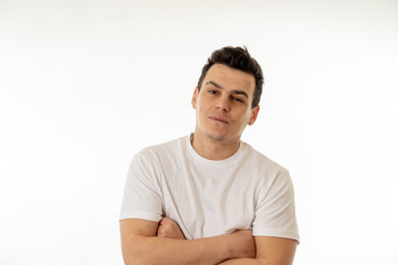 Obraz premium Human expressions and emotions. Young attractive man with a happy face, smiling and celebrating
