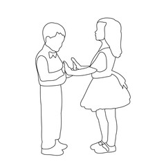 isolated, simple sketch of a boy child and girl