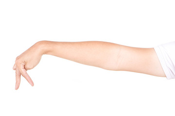 Male hand gestures isolated over the white background.