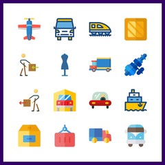 16 cargo icon. Vector illustration cargo set. box and transportation icons for cargo works