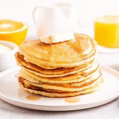 Delicious homemade breakfast with pancakes.