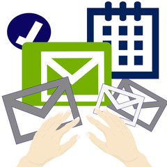 hands on a colored background with envelopes