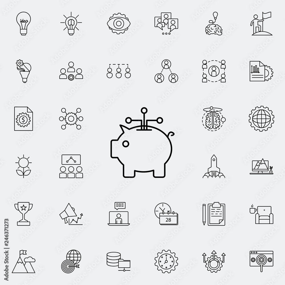 Poster scheme and money pig icon. startup icons universal set for web and mobile