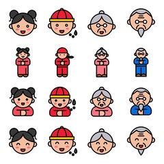 Chinese new year character vector icon set filled outline