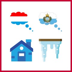 4 roof icon. Vector illustration roof set. san marino and house icons for roof works