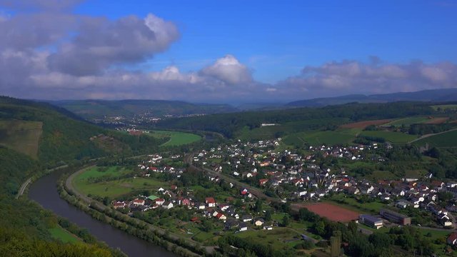 Hermitage with Funerary Chapel for John of Bohemia near Kastel-Staadt with view across Saar Valley near Serrig, Rhineland-Palatinate, Germany, Europe