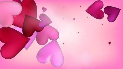 Fototapeta premium Realistic Hearts Vector Confetti. Valentines Day Romantic Pattern. Rich VIP Gift, Birthday Card, Poster Background Valentines Day Decoration with Falling Down Hearts Confetti. Beautiful Pink Frame