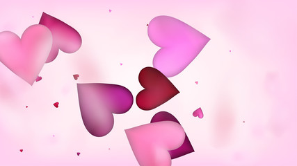 Realistic Hearts Vector Confetti. Valentines Day Tender Pattern. Trendy Gift, Birthday Card, Poster Background Valentines Day Decoration with Falling Down Hearts Confetti. Beautiful Pink Glitter