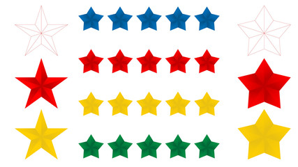 Stars five icon on a white background, vector illustration. 5 Red blue yellow gold and thin line stars. EPS 10 vector illustration on a white background.