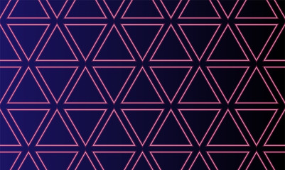 Abstract seamless pattern with neon glowing triangles sign background. Neon Triangular Electric Techno Lights. Pink blue spectrum vibrant colors. Eps 10 vector illustration.