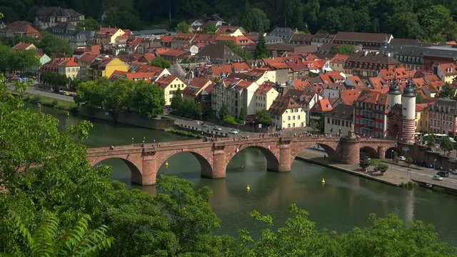 View from Philosophenweg to Heidelberg with Neckar River, Castle and Old Bridge, Heidelberg, Baden-Wurttemberg, Germany, Europe