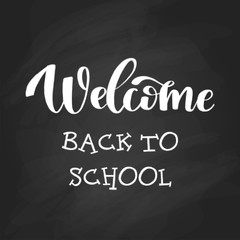 Back to school poster with text on chalkboard, vector illustration.
