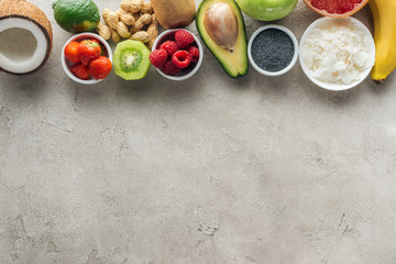 grey background with fresh ingredients and copy space