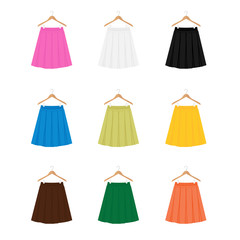 Vector skirt template, design fashion woman illustration. Women box pleated skirt on hanger set, collection