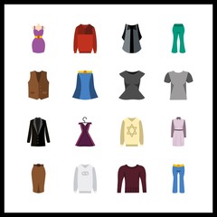 16 clothes icon. Vector illustration clothes set. pants and skirt icons for clothes works