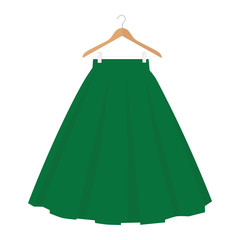 Vector green skirt template, design fashion woman illustration. Women bubble skirt on hanger