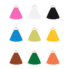 Vector skirt template, design fashion woman illustration. Women bubble skirt on hanger set, collection