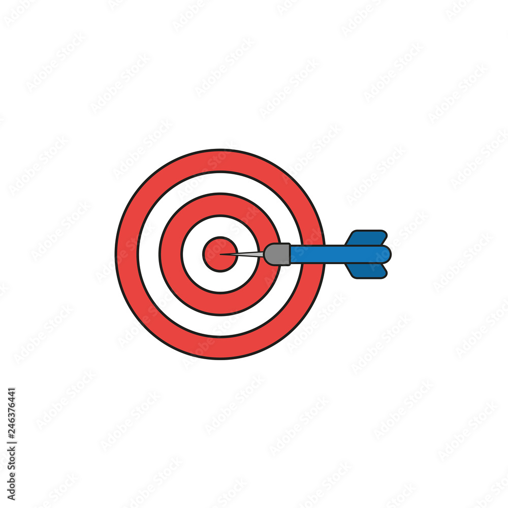 Poster flat design style vector concept of bullseye with dart icon in the center on white. colored, black o